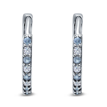Half Eternity Hoop Earrings Round Simulated Aquamarine Cubic Zirconia 925 Sterling Silver (16mm)